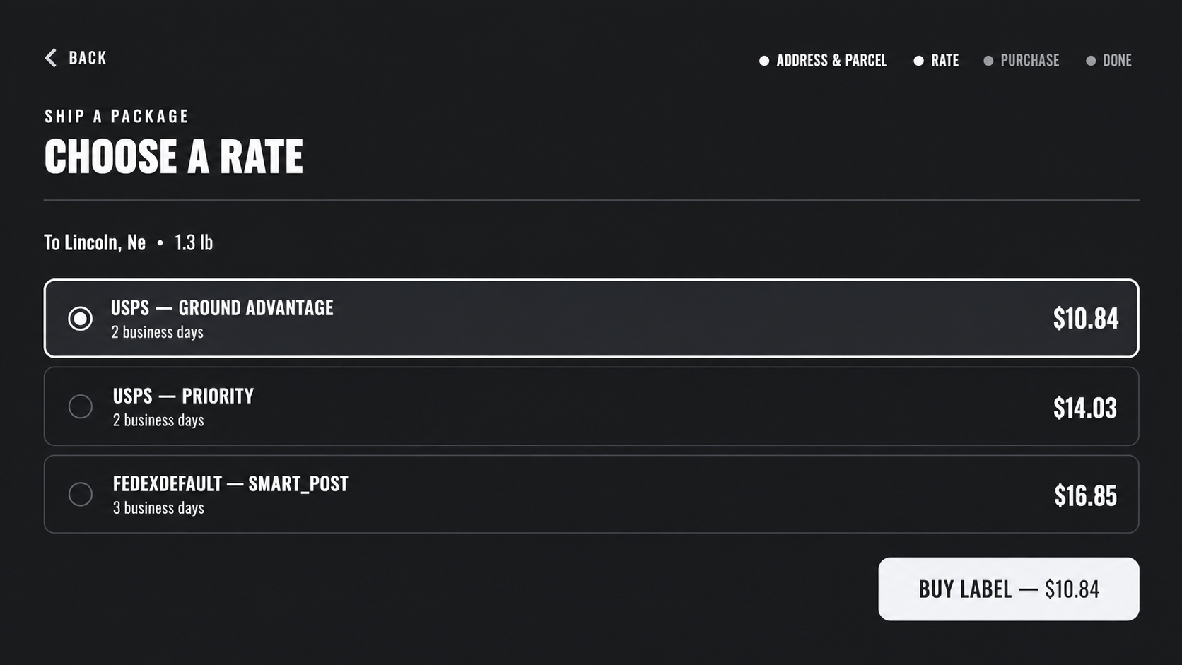 Rooster software carrier rate comparison screen
